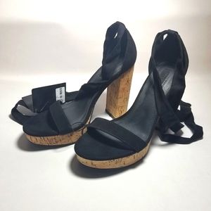 Black Wraparound Cork Platform Heels